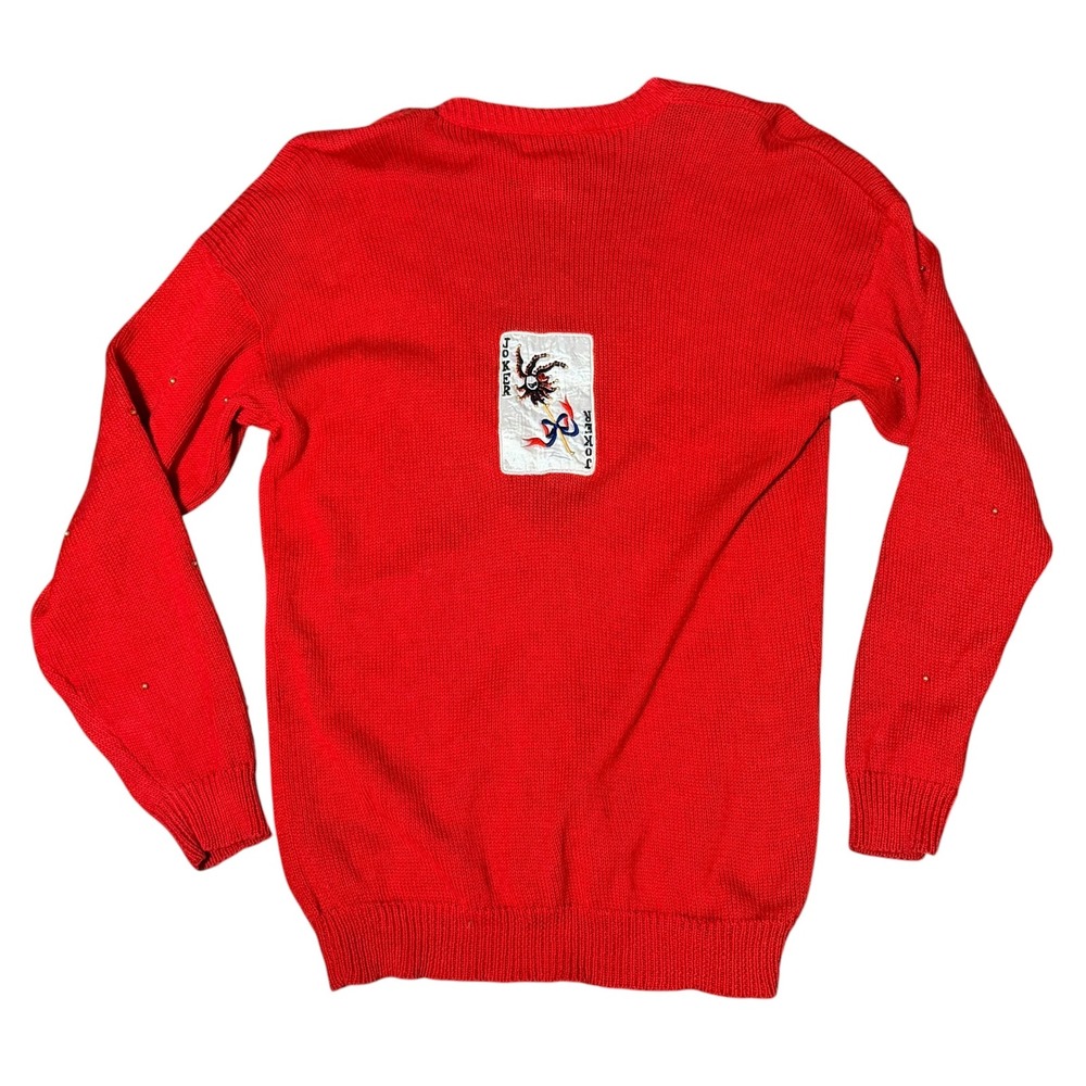 Raffia Vintage Red Playing Card Novelty Knit Cardigan Sweater Poker Casino XL - Picture 2 of 5